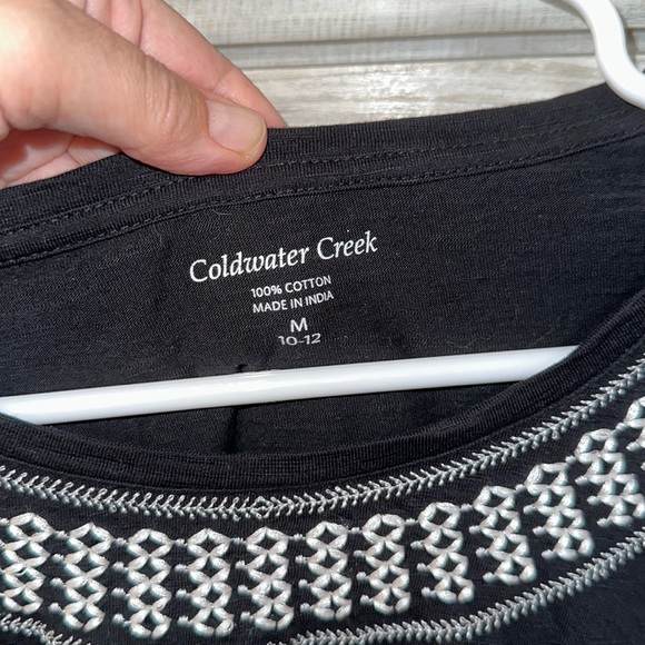 Coldwater Creek, 100% cotton black long sleeve top with embroidered neckline - Picture 4 of 5